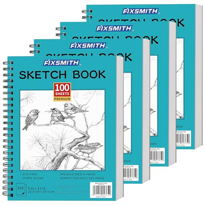 FIXSMITH 9"X12" Sketch Book, 100 Sheets, 68 lb/100gsm,4 Pack Teal - color: Teal, size: 9"x12"-4 Pack