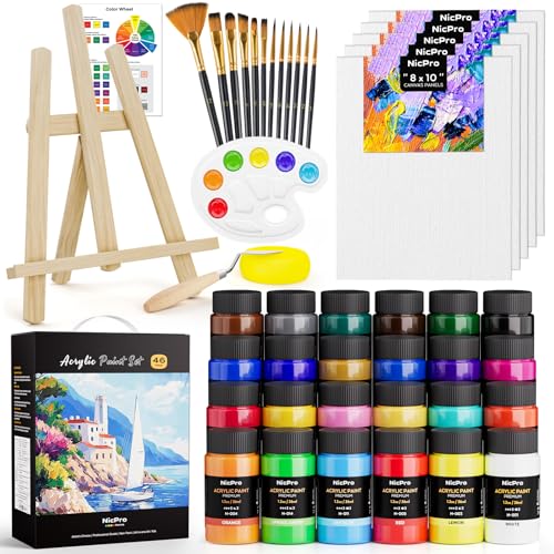 Nicpro 46PCS Acrylic Paint Canvas Set for Adults with 24 Paints (36ML) - color: 24 colors