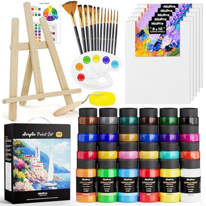 Nicpro 46PCS Acrylic Paint Canvas Set for Adults with 24 Paints (36ML) - color: 24 colors