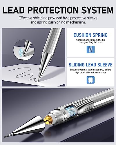 Mechanical Pencil Set, 0.9mm 4-Pack with Case, Metal Body, Break-Resistant - style: 0.9MM