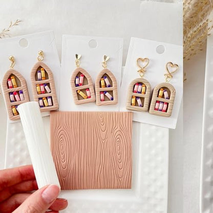 Polymer Clay Texture Roller Work with Polymer Clay Cutters for DIY Earrings Jewelry Making Craft Supplies(Wood Grain)