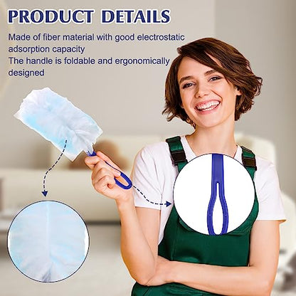Yaomiao 100 Pcs Duster Refills with 20 Replacement Handle, Blue - color: Blue