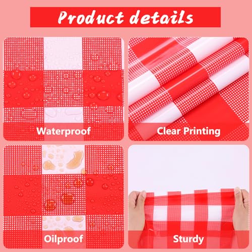 Kesfey Plastic Tablecloth Rolls 54 inch X 120ft Red Gingham Table Cloth - color: Red Checkered