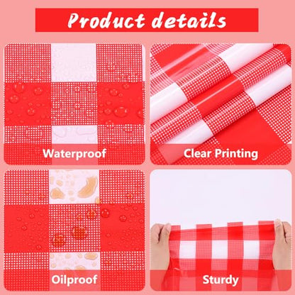 Kesfey Plastic Tablecloth Rolls 54 inch X 120ft Red Gingham Table Cloth - color: Red Checkered