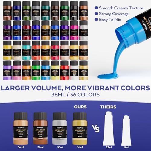 Nicpro 80PCS Acrylic Paint Canvas Set for Adults with 36 Paints (36ML) - color: 36 colors