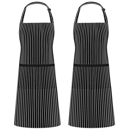 Syntus Apron for Men Women, Adjustable Cooking Kitchen Apron with 2 Pockets - color: Stripe Black Pin, style: 2 Polyester