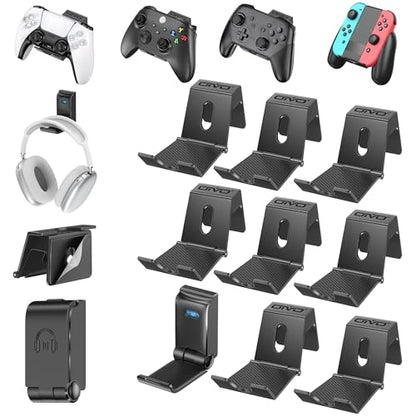 OIVO Controller & Headset Wall Mount Holder Stand, Foldable Headphone Stand, Gaming Controller Holder Hanger Hook, Universal Storage Organizer Controller/Earphone/Game Accessories-9 Packs - color: 8 X Controllers Holder