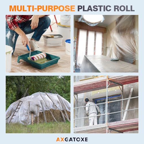 Axgatoxe Plastic Drop Cloth for Painting, Painter's Plastic Sheeting & Tarp - size: 400' Length x 9' Width