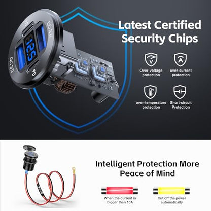 1 Pack 12V USB Outlet 4 Port Car Boat Marine Charger Voltmeter - color: 2PD+2USB(1Pack)