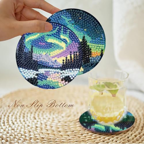 askkqtx 8 Pcs Aurora Diamond Art Coasters Kits with Holder 4X4 Inch - color: Coasters-jxbd18