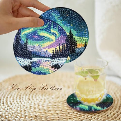 askkqtx 8 Pcs Aurora Diamond Art Coasters Kits with Holder 4X4 Inch - color: Coasters-jxbd18