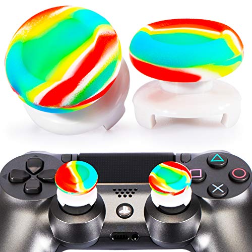 FPS Thumbstick Extender Rubber Silicone Grip Cover 2 Sets for PS5 & PS4 Controller (Rainbow) - color: colorful
