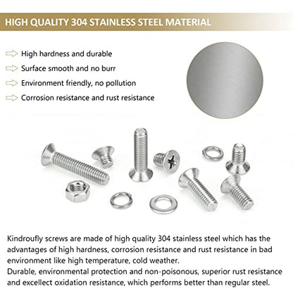 382 Pieces M4 x 5/6 /8/10 /12/16 /20mm Phillips Countersunk Head Machine Screws Nuts Washers Assortment Kit, 304 Stainless Steel, Fully Machine Thread - size: M4, style: Phillips Countersunk Head
