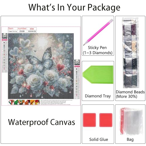 XIYOUVIGOR Diamond Painting Kits for Adults, Rose Butterfly Diamond Art Kit - color: Animal (Butterfly)