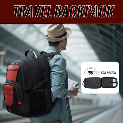 Large Travel Backpack, 17.3" Laptop Backpack, Red - color: Red, size: 17.3 Inch（20.4"x13.3"x10.2"）