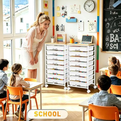 SUNALLY Rolling Cart With 8 Drawers,Storage Drawer Cart for Craft Art,White - color: White