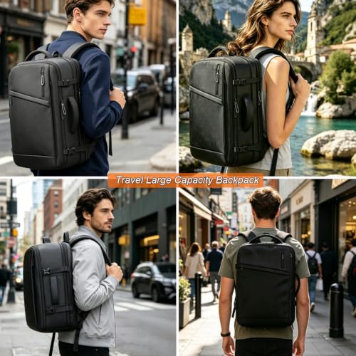 Naukay Travel Backpack,50L Expandable Carry on Backpack for Men Women,Black - size: 17.3 Inch