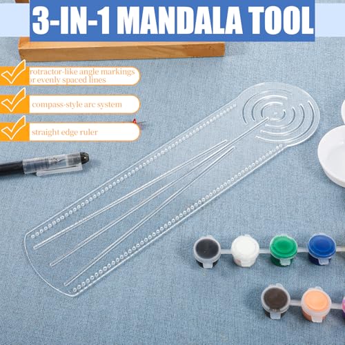 Gjinxi 3-in-1 Mandala Ruler Tool with Holes, Mandala Dot Art Circle Maker Straight Dotting Ruler Compass Protractor for Dot Mandala Art Geometric