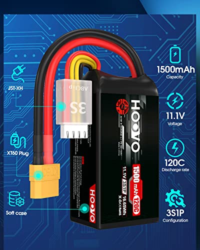 HOOVO 3S 120C 11.1V 1500mAh LiPo Battery with XT60 Plug(2 Pack)