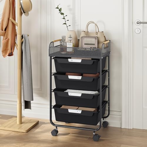 SYKIARIOL 4-Drawer Rolling Storage Cart with Mesh Top,Black - color: Black