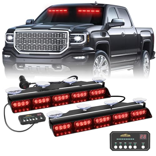 XRIDONSEN 2x 17 inch Red Emergency Lights 40 LED Dash Visor Light Bar - color: Red