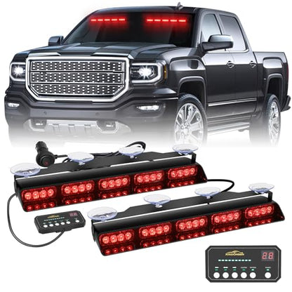 XRIDONSEN 2x 17 inch Red Emergency Lights 40 LED Dash Visor Light Bar - color: Red