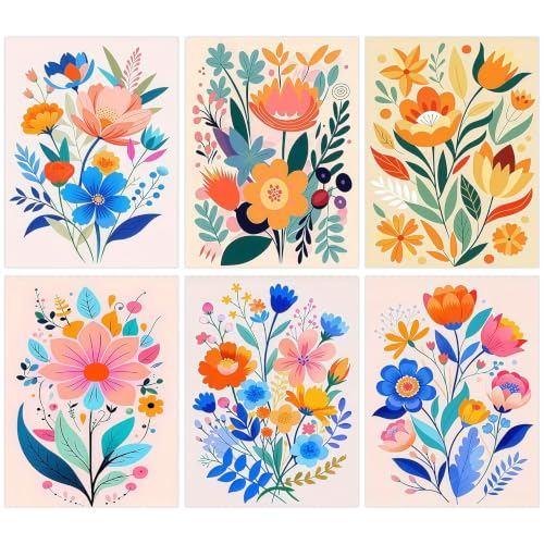 6 Pack Flower Paint by Numbers Kit for Adults on Canvas Without Frame - color: 6 Pack Flower