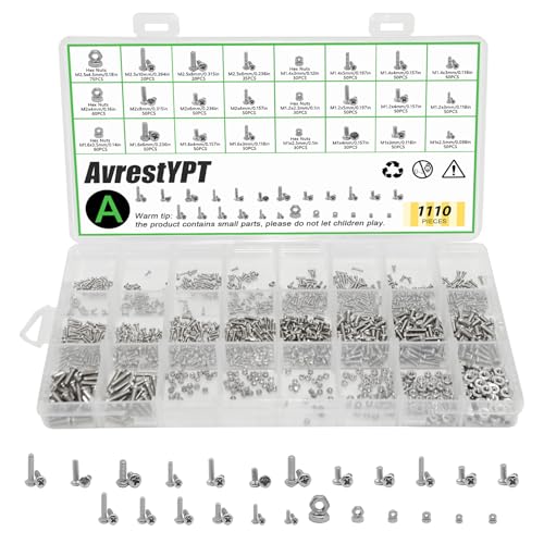 1110Pcs Metric Micro Screws & Nuts Kit, M1 M1.2 M1.4 M1.6 M2 M2.5 - size: M1/1.2/1.4/1.6/2/2.5-1110Pcs