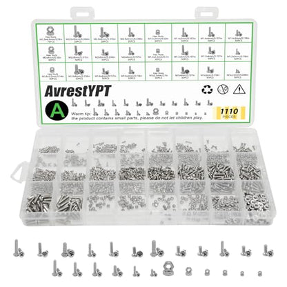 1110Pcs Metric Micro Screws & Nuts Kit, M1 M1.2 M1.4 M1.6 M2 M2.5 - size: M1/1.2/1.4/1.6/2/2.5-1110Pcs