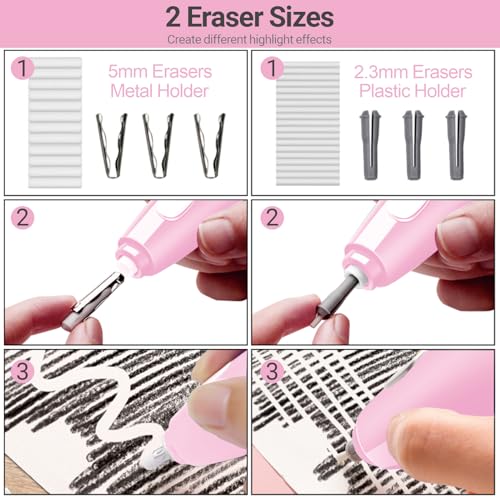 AFMAT Electric Eraser, with 140 Eraser Refills, Rechargeable Pencil Erasers for Artists, Electric Erasers for Drafting, Drawing, Painting, Sketching, Architectural Plans, Detailer Tool EE04(Pink) - color: Pink