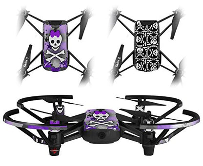 Skin Decal Wrap 2 Pack Compatible with DJI Ryze Tello Princess Skull Heart Purple Drone NOT Included