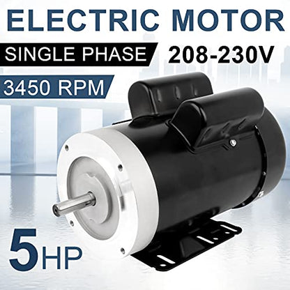 5HP General Electric Motor 3450RPM Single Phase 208-230V 56C TEFC CW/CCW - size: 5HP