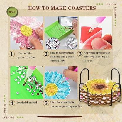 Leatrice 8 PCS Diamond Art Coasters Small Diamond Painting Kits for Adults - color: AA Flowers a