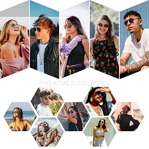 Pro Acme Small Round Polarized Sunglasses for Women Men Retro Metal Shades - color: C5 - Gunmetal Frame/Black Lens
