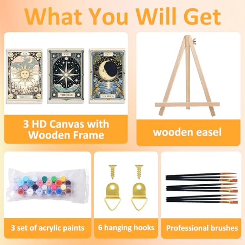Tarot Paint by Numbers Kit for Adults with Frame, 3 Pack, 7.8x11.8 inch - color: 3 Pack Tarot