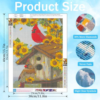 xcemhil Cardinal Diamond Art Kits for Adults, Bird 5D Diamond Painting Kits - color: 09-Bird, size: 12x16 inch