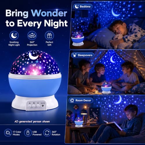 Kid Star Projector Night Light for Kids | Stars for Ceiling | Boys Gift 3-6 - color: Blue
