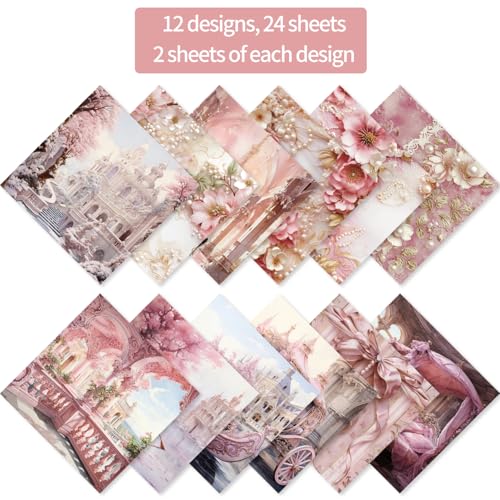 6x6" Cardstock Single Sided Scrapbooking,Craft Decorative Scrap Book Paper - color: 24sheets-Baroque Pink