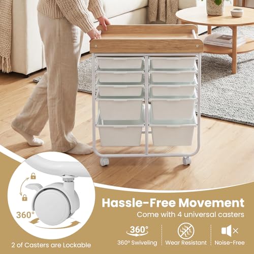 DREAMADE Rolling Storage Cart, 10-Drawer Utility Cart with Tabletop, White - color: White