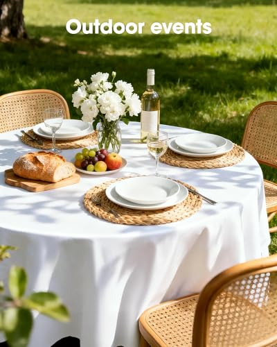 Pureegg Plastic Table Cloth Disposable 6 Pack, 84 Inch Round, White - color: White, size: 84" Round