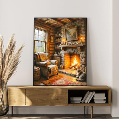 Paint by Numbers Kit for Adults, Cozy Fireplace & Rustic Cabin, 16x20 Inch - color: HMOP251002