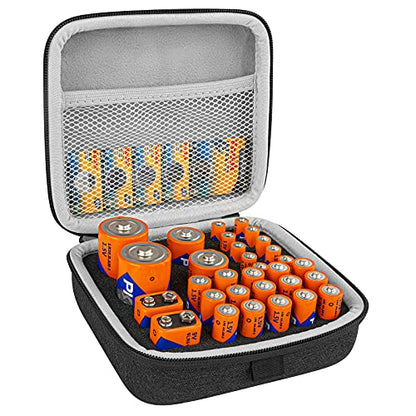 Linkidea Small Hard Case Battery Organizer Storage Box, Batteries Carrying Holder Container - Holds 34 Various Sizes AA AAA 9V C D Batteries (Dark Grey)