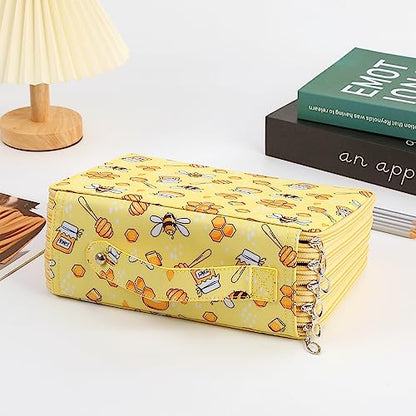 250 Slots Pencil Case 5-Layer Zipped Holder w/Handle - color: Bee, size: 250