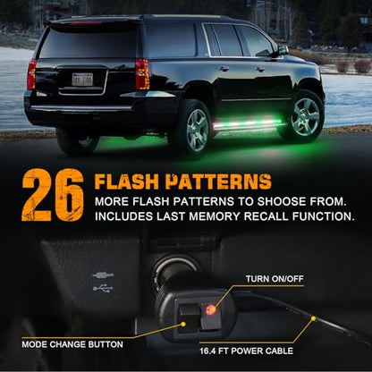 XRIDONSEN 2PCS 70 inch Running Board Strobe Lights 864 LED Emergency Lights - color: Green/White