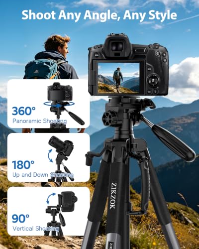 75" Camera Tripod Stand, Heavy Duty with Remote for DSLR iPad iPhone - color: Grey-75 inch
