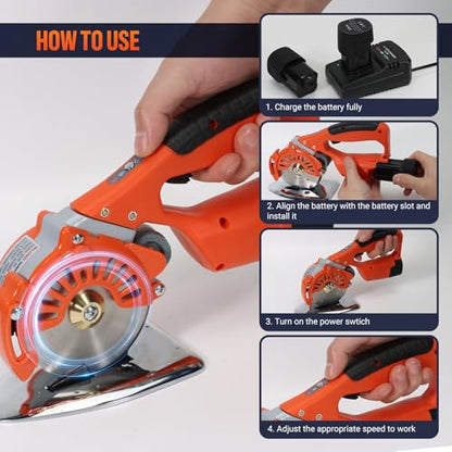 VLOXO Cordless Electric Rotary Scissors Power Fabric Cutter with 2 Battery