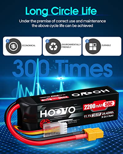 HOOVO 3S 11.1V 2200mAh 50C Lipo Battery with XT60 Connector 2 Pack