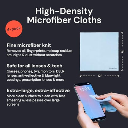 Elite Tech Gear Microfiber Cleaning Cloths for Glasses & Screens, 4-Pack - color: Blue, size: 12'' x 12'' (Pack of 4)