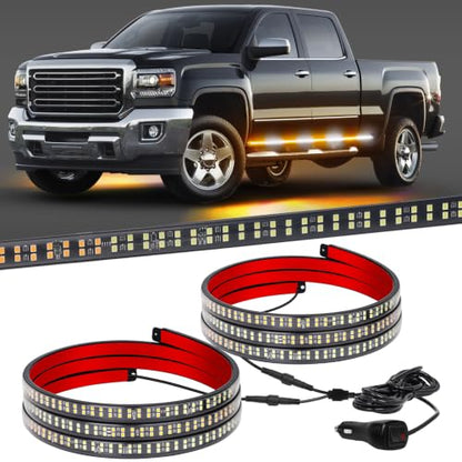 XRIDONSEN 2PCS 70 inch Running Board Strobe Lights 864 LED Light Strip - color: Amber/White