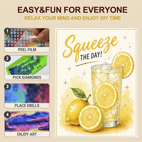 Lemon Diamond Art Kits for Adults, Squeeze The Day Diamond Painting Kit - color: HS042-1